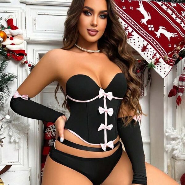 Elegant Festive Bow Corset & Lingerie Set