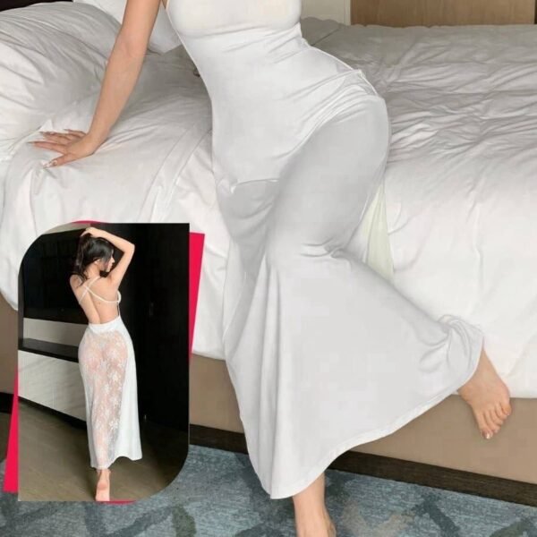 Ethereal White Backless Maxi Nightgown