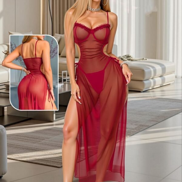 Elegant Sheer Mesh Long Nightgown