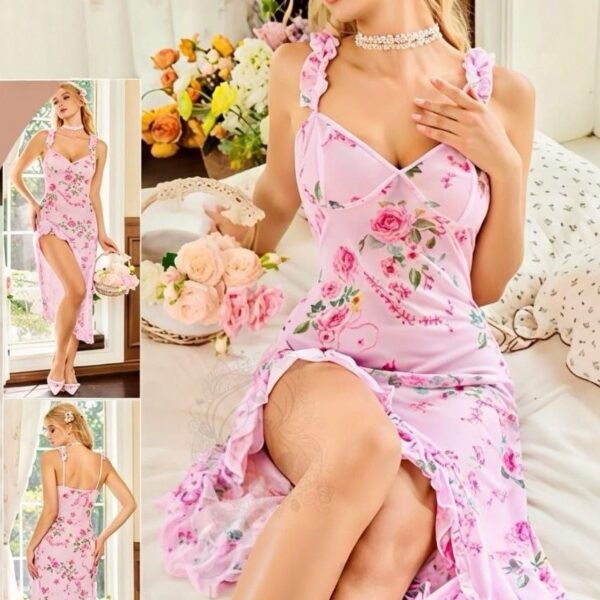 Romantic Floral Ruffle Midi Nightdress
