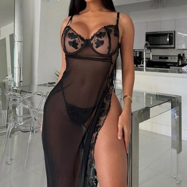Heart Mesh High-Slit Chemise