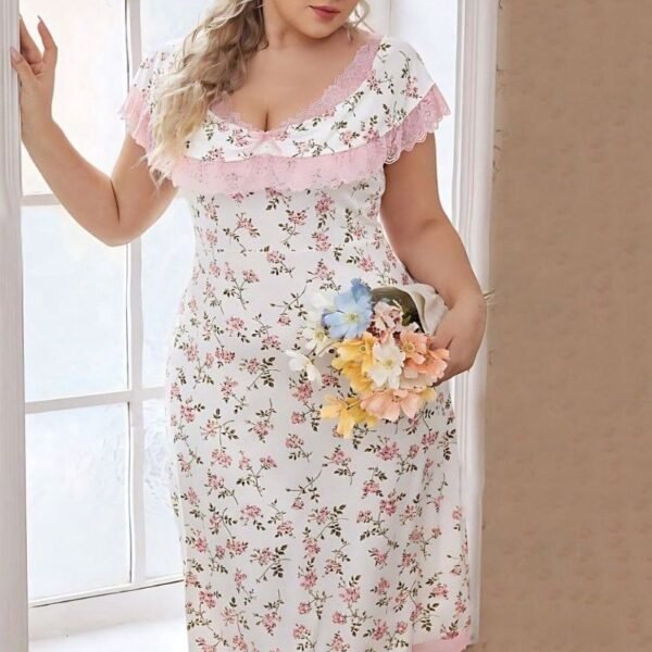 Floral Lace-Trim Nightgown