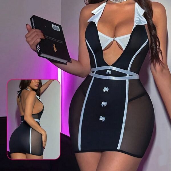 Sheer Mesh Halter Mini Dress with Contrast Trim