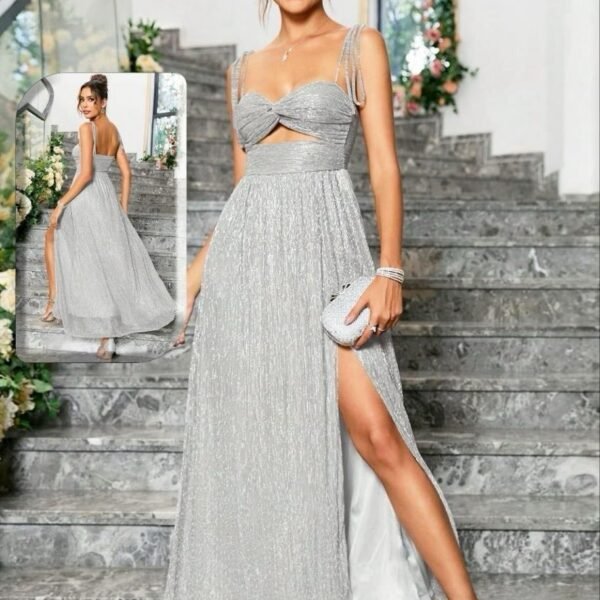 Elegant Shimmer Cut-Out Maxi Dress
