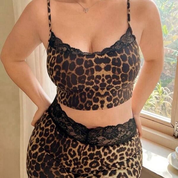 Leopard Print Lace-Trim Lounge Set