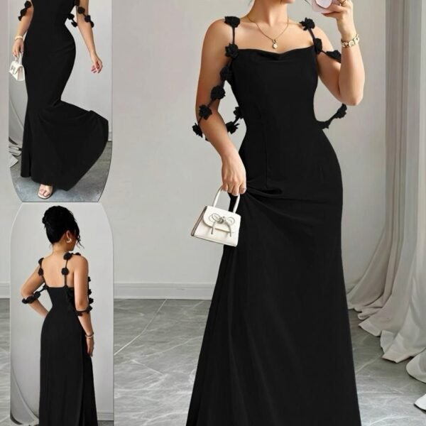 Elegant 3D Floral Appliqué Mermaid Maxi Dress