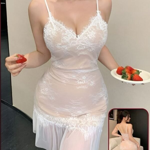 Elegant Floral Lace Slip Dress with Sheer Ruffle Hem