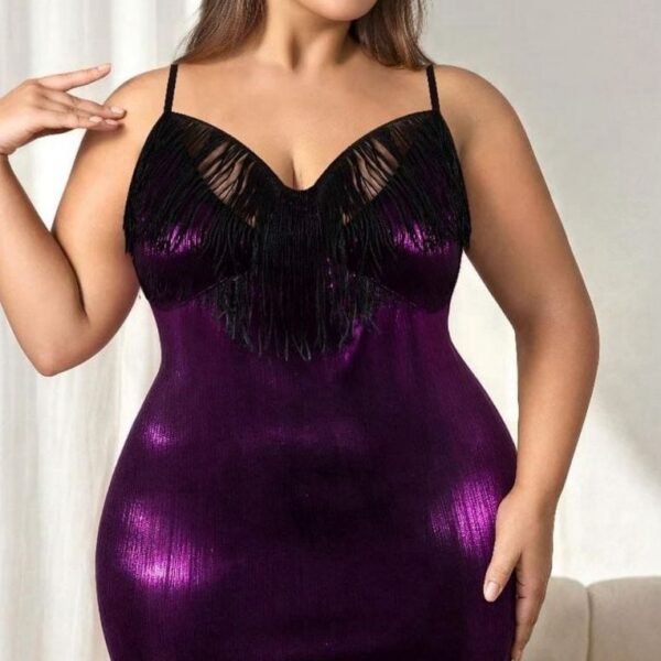 Metallic Midnight Purple Fringe Bodycon Dress