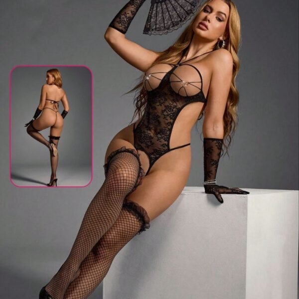 Exotic Floral Lace Cut-Out Teddy Set
