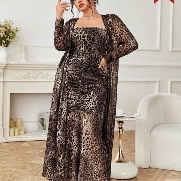 Elegant Leopard Print 2-Piece Maxi Set