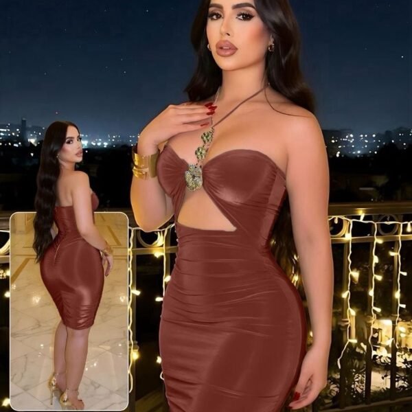 Stunning Bodycon Mini Dress with Front Cut-Out and Ruching Details
