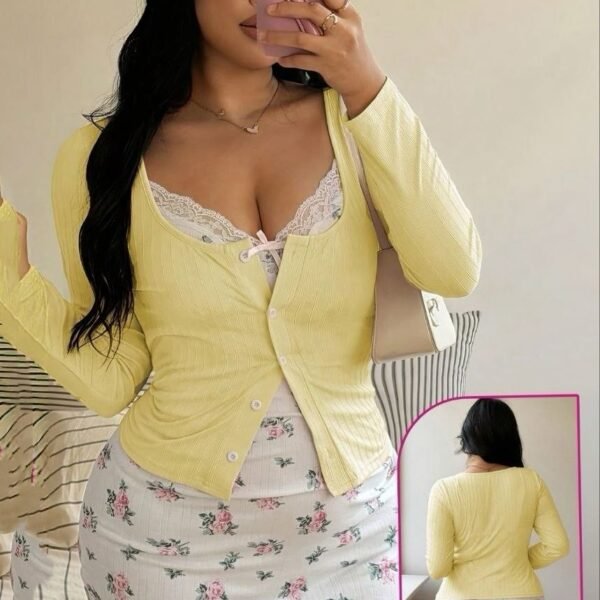 2-Piece Floral Co-ord Set with Ribbed Cardigan