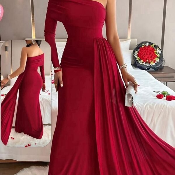 Elegant One-Shoulder Asymmetric Evening Gown