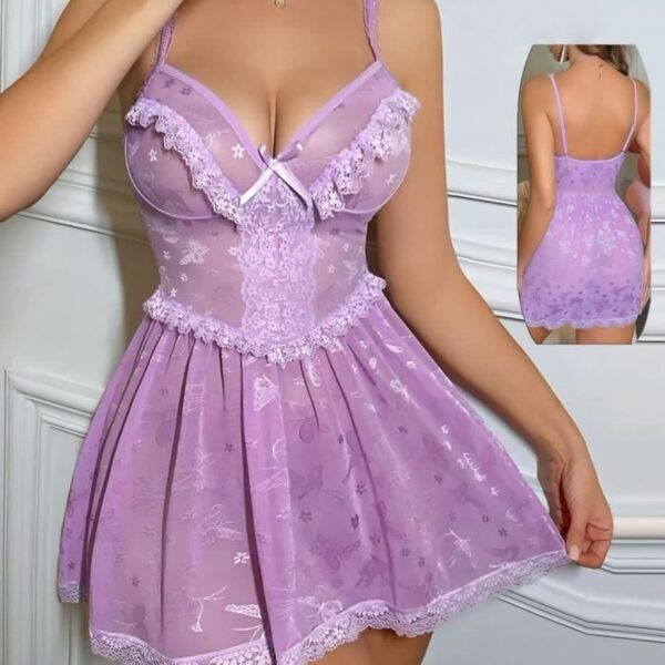 Exquisite Lilac Butterfly Lace Chemise
