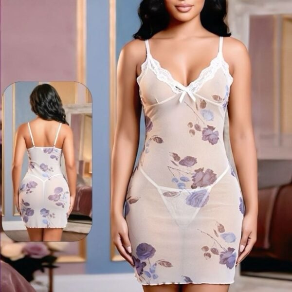 Floral Mesh Sheer Chemise Nightwear