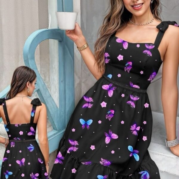 Butterfly Print Ruffled Fit & Flare Dress