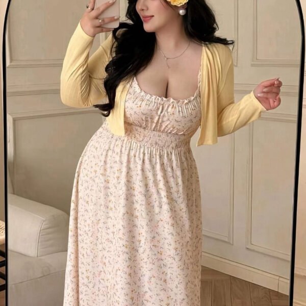 Sweetheart Floral Midi Dress & Cardigan Set