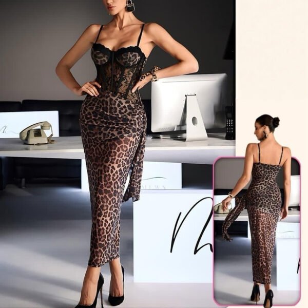 Fierce Elegance Leopard Print Corset Maxi Dress