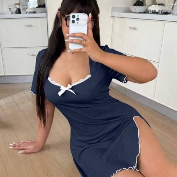 Sweetheart Ribbed Mini Dress with Lace Trim