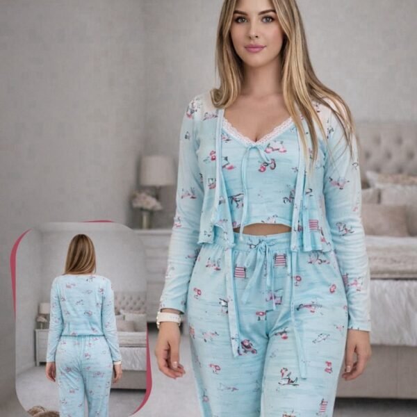 3-Piece Floral Dream Loungewear Set - Sky Blue