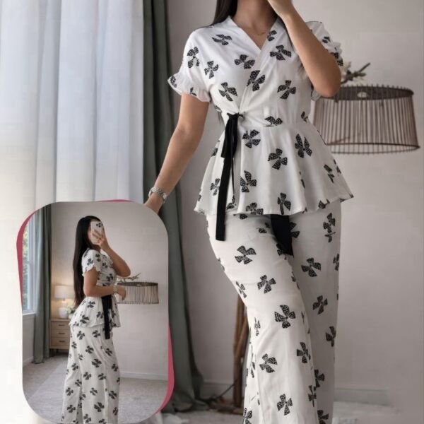 Chic Butterfly Print Two-Piece Lounge Set