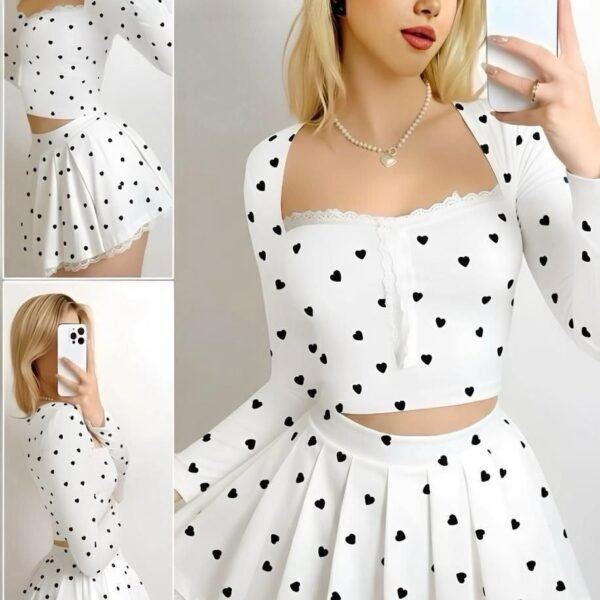 Charming Heart-Print Two-Piece Set