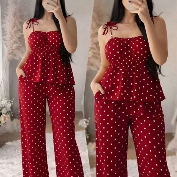 Sleeveless Tie-Shoulder Peplum Top & Wide-Leg Pants