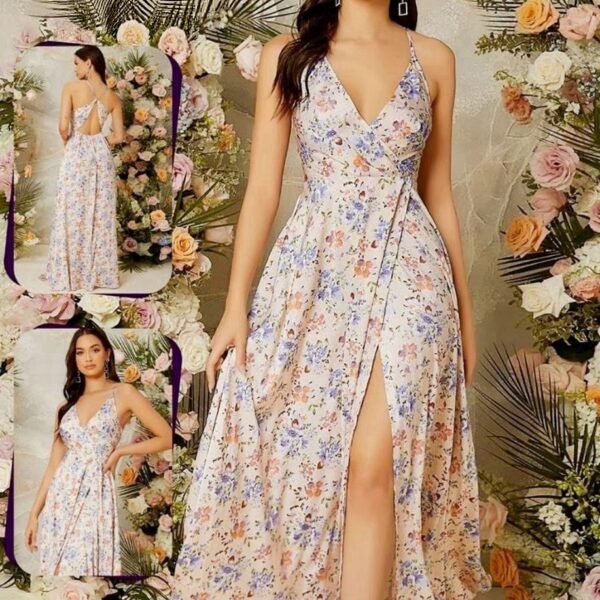 Floral Elegance Wrap-Style Maxi Dress