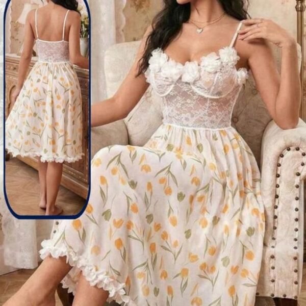 Floral Lace Bustier Midi Dress.