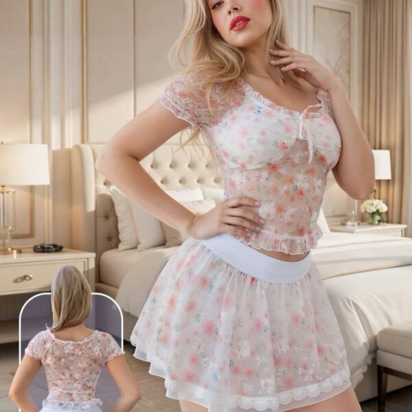 Enchanting Floral Mesh Two-Piece Loungewear Set