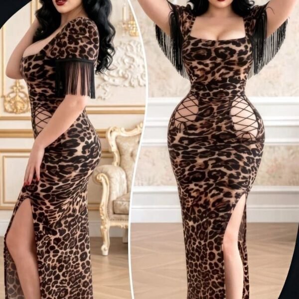 Elegant Fringe Sleeve Maxi Dress with Lace-Up Cutouts