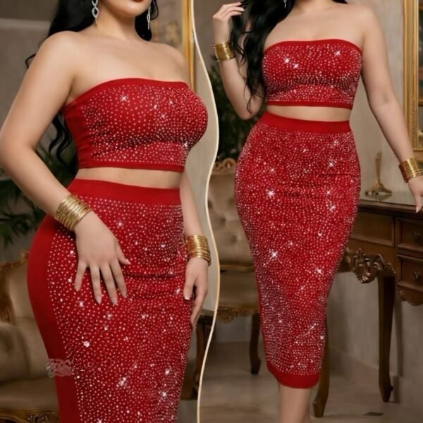 Stunning Rhinestone-Embellished Two-Piece Set