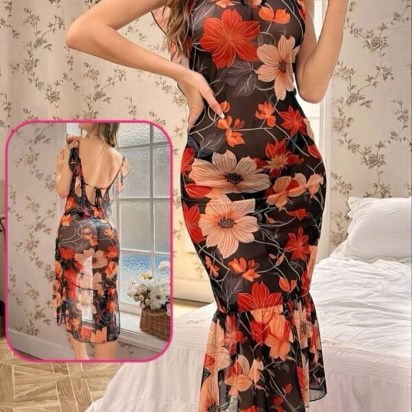 Floral Print Mesh Midi Dress
