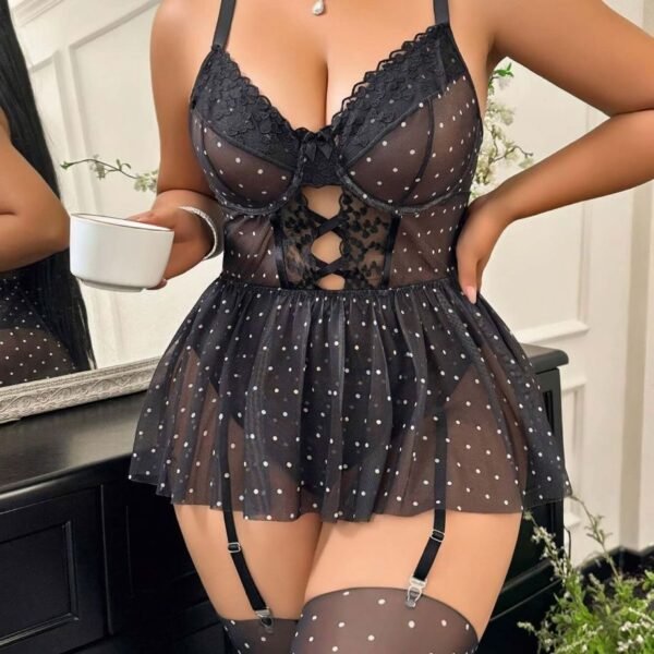 Elegant Polka Dot Mesh Babydoll Set