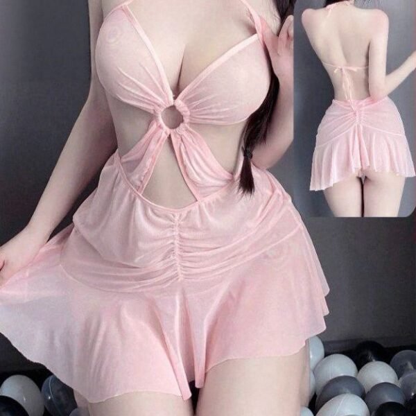 Alluring Cut-Out Sheer Halter Mini Dress