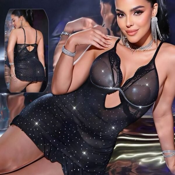 Elegant Rhinestone Mesh Babydoll Lingerie