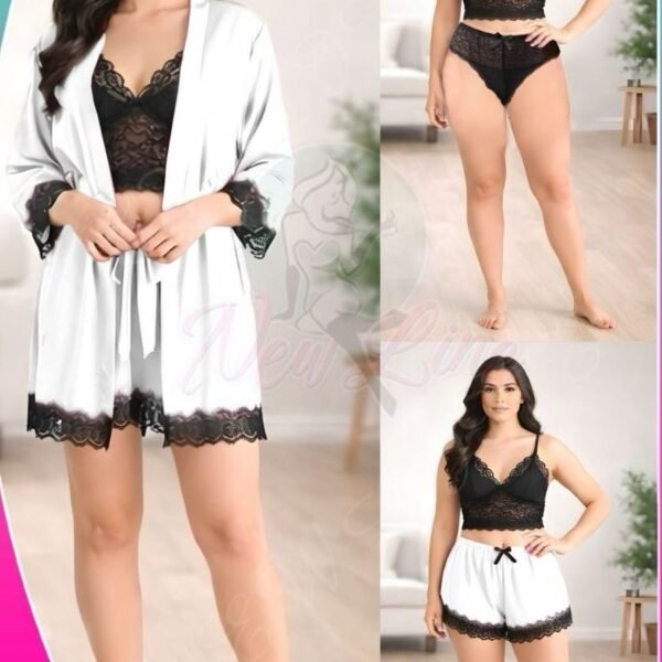 Elegant 4-Piece Satin & Lace Lingerie Set