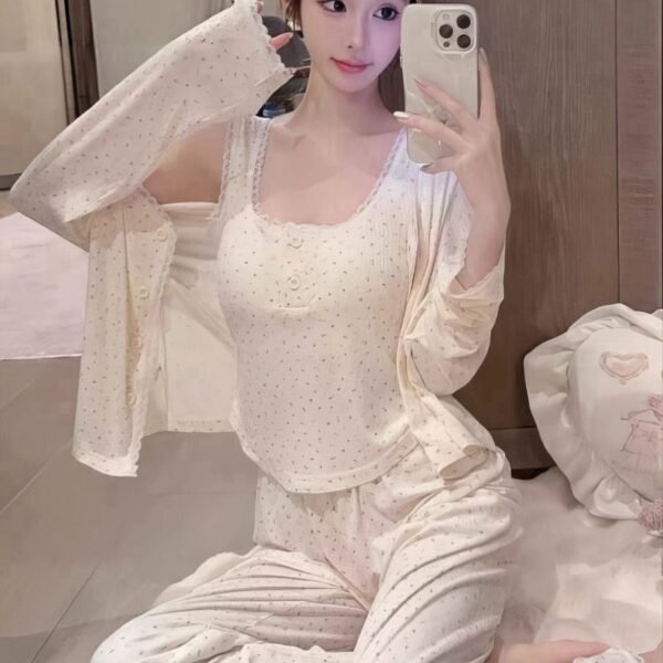 Elegant 3-Piece Heart Print Loungewear Set