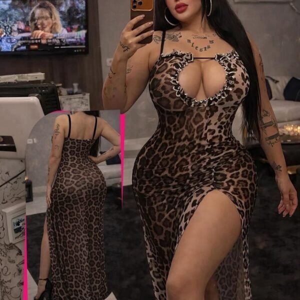 Leopard Print Keyhole Maxi Dress with Chain Detail