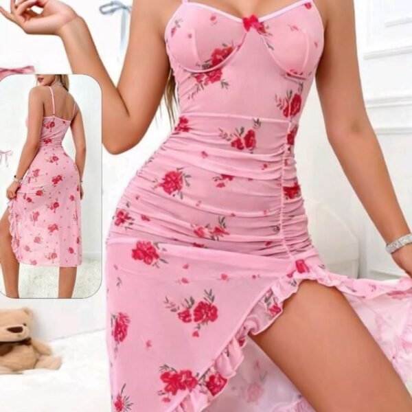 Romantic Floral Ruched Midi Dress