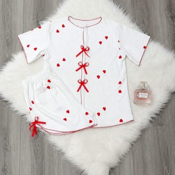 Romantic Hearts Two-Piece Ribbon Loungewear Set