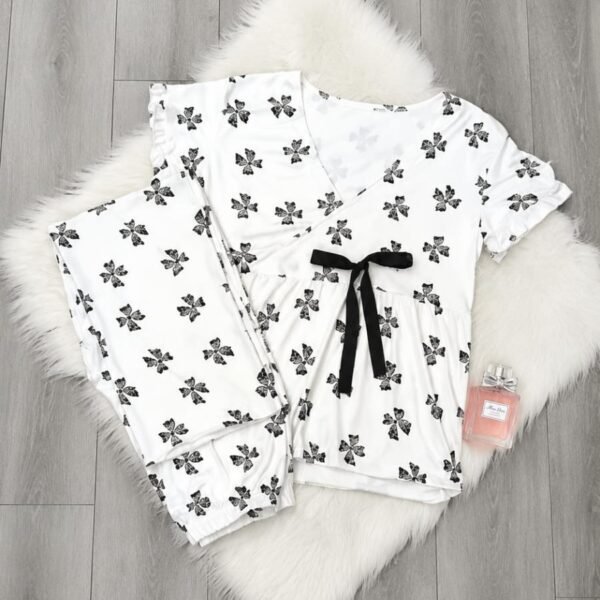 Cozy Bow-Print Wrap Loungewear Set