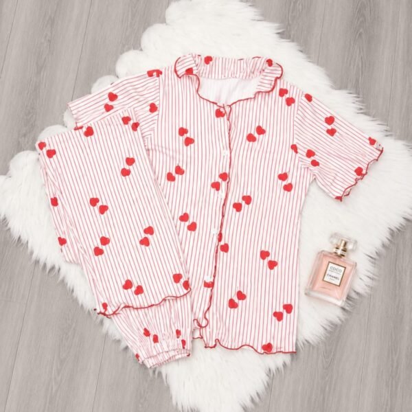 Sweetheart Stripe Button-Down Pajama Set