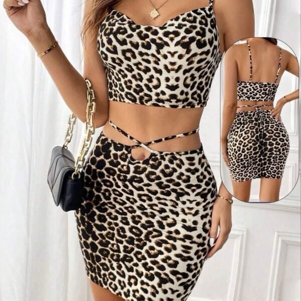 Fierce Leopard Print Two-Piece Crop Top & Mini Skirt Set