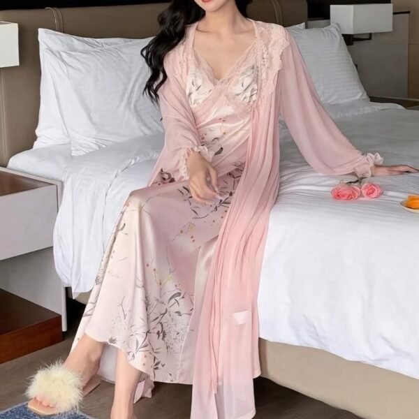 Elegant Floral Lace Nightgown & Robe Set