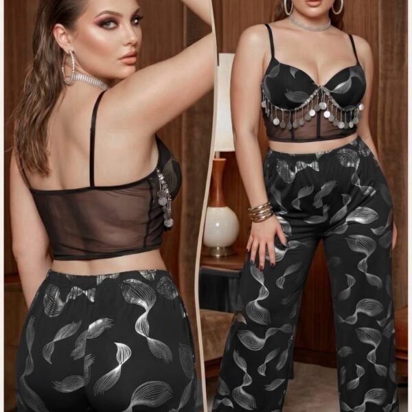Exotic Shimmer 2-Piece Crop Top & Wide-Leg Pants Set