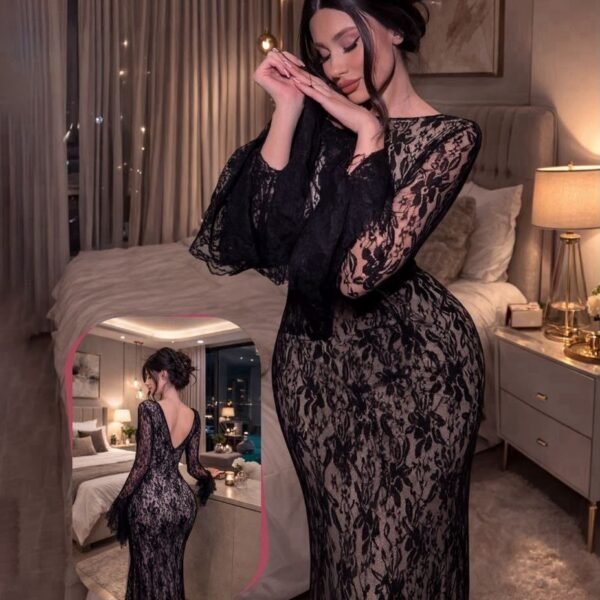 Gothic Romance Black Lace Maxi Gown