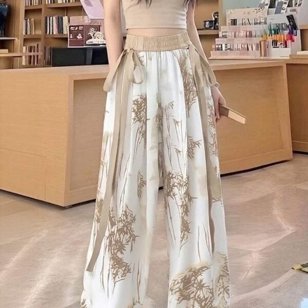 Chic Bamboo Print Wide-Leg Two-Piece Set