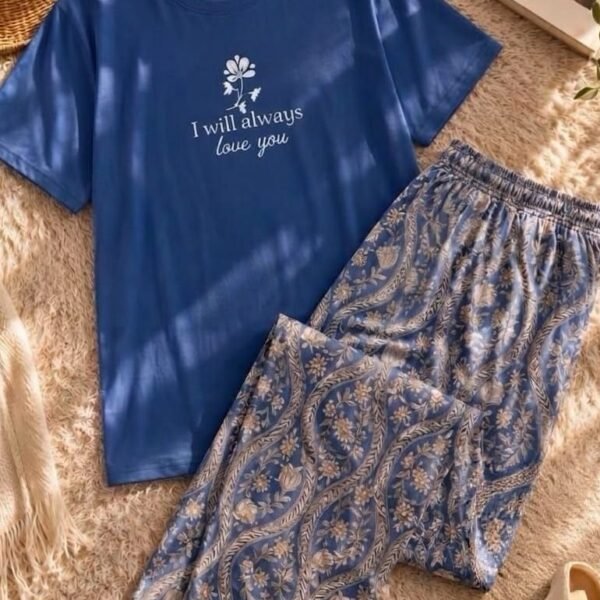 Elegant Blue "I Will Always Love You" Pajama Set
