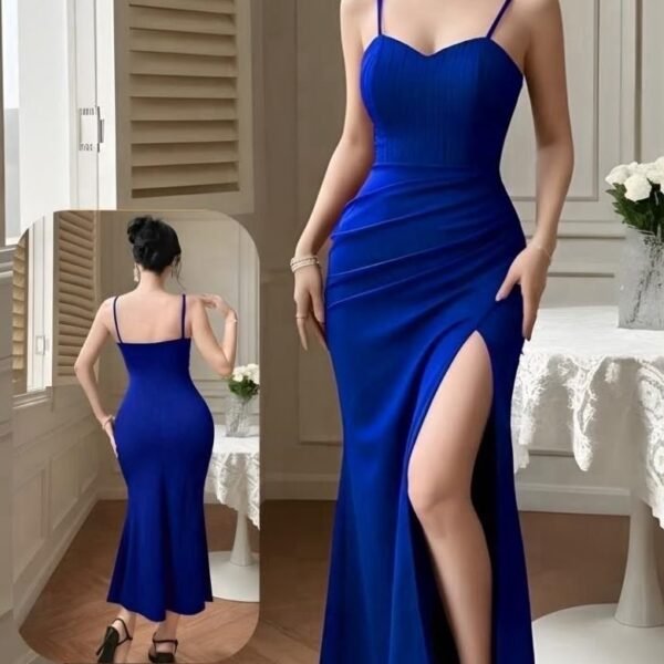 Elegant Ruched High-Slit Maxi Evening Gown